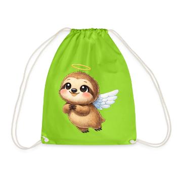 Cute Sloth Angel Cartoon Wings Friendly - Drawstring Bag - neon green - Front