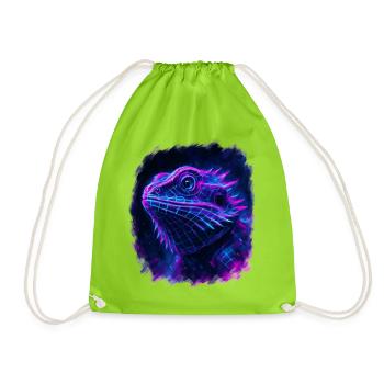 Bearded Dragon Cyberpunk Neon Synthwave - Drawstring Bag - neon green - Front
