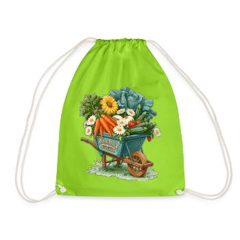 Veggie Patch Victory Garden Wheelbarrow - Drawstring Bag - neon green - Front
