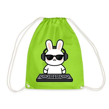 Hase Kaninchen as Dj at the mixing desk - Drawstring Bag - neon green - Front