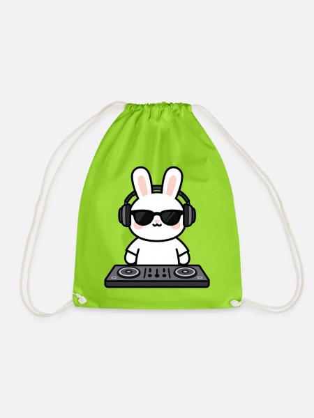 Hase Kaninchen als Dj am Mischpult - Turnbeutel - Neongrün