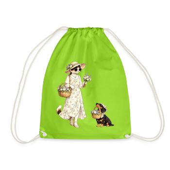 Chat fleuri & teckel dans le style Cottagecore - Sac de sport léger - vert néon - Devant
