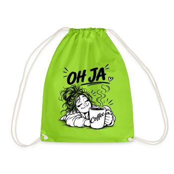 Coffee Oh Yes Cartoon - Drawstring Bag - neon green - Front