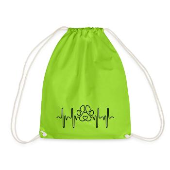 Herzschlag EKG Pfote Hund Herz Katze Herzpfote - Turnbeutel - Neongrün - Vorne