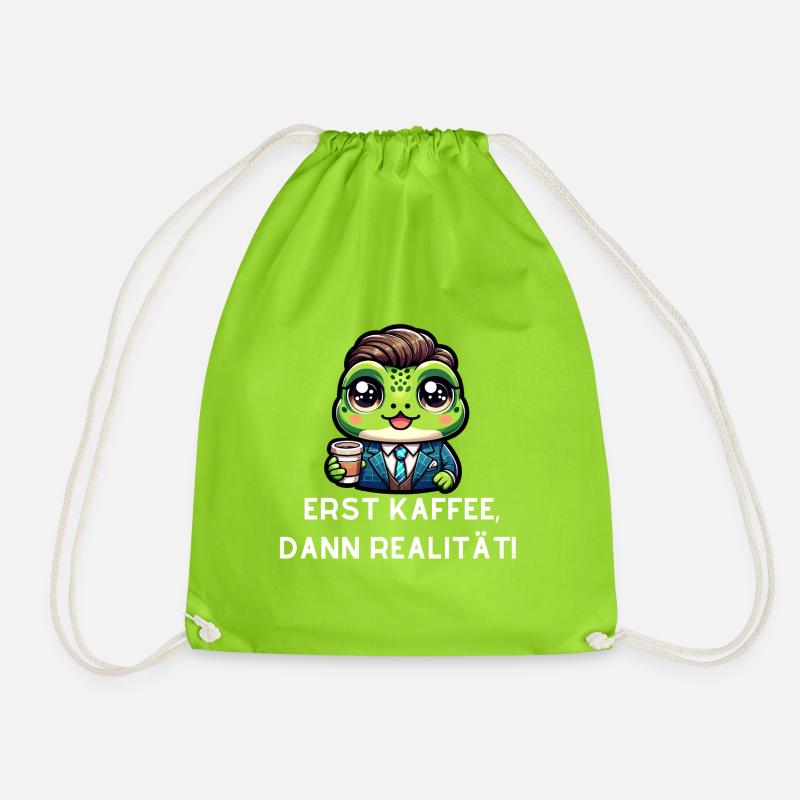 Frog with funny coffee saying - Drawstring Bag - neon green