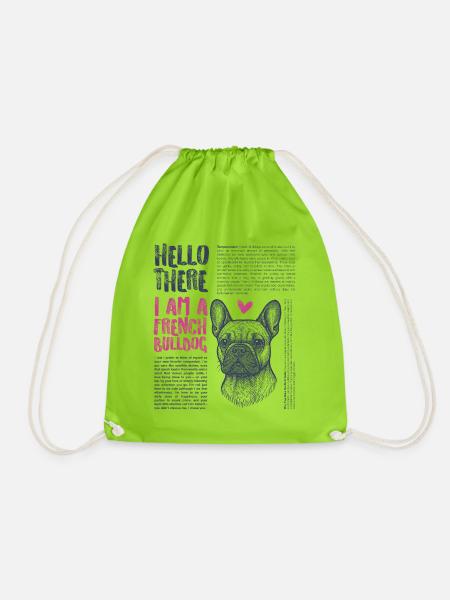 Französische Bulldogge – Klein, Frech, Liebenswert - Turnbeutel - Neongrün