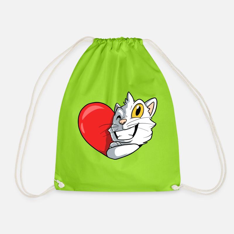 Chat de dessin animé mignon dans le cœur - Sac de sport léger - vert néon
