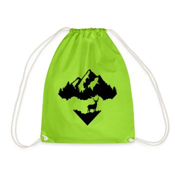 Deer, Forrest and Mountains - Drawstring Bag - neon green - Front