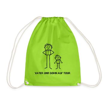 Stick man father and son on tour - Drawstring Bag - neon green - Front