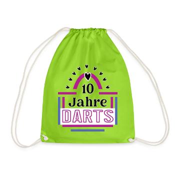 10 Jahre Darts Jubiläum Dartspielerin Darterin - Turnbeutel - Neongrün - Vorne