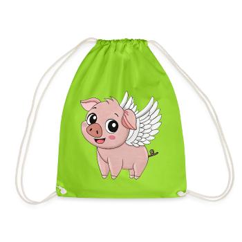 Süßes Schwein Cartoon Engel mit Flügeln Bauernhof  - Turnbeutel - Neongrün - Vorne