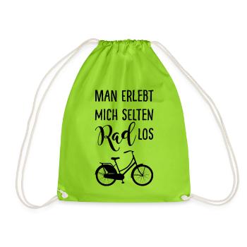 Man erlebt mich selten Rad los mit Fahrrad - Turnbeutel - Neongrün - Vorne