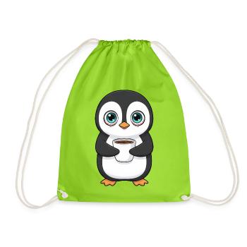 Süßer Pinguin Kaffee Morgenmuffel Büro Koffein - Turnbeutel - Neongrün - Vorne