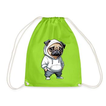 Pug Hoodie Stadtstyle - Drawstring Bag - neon green - Front