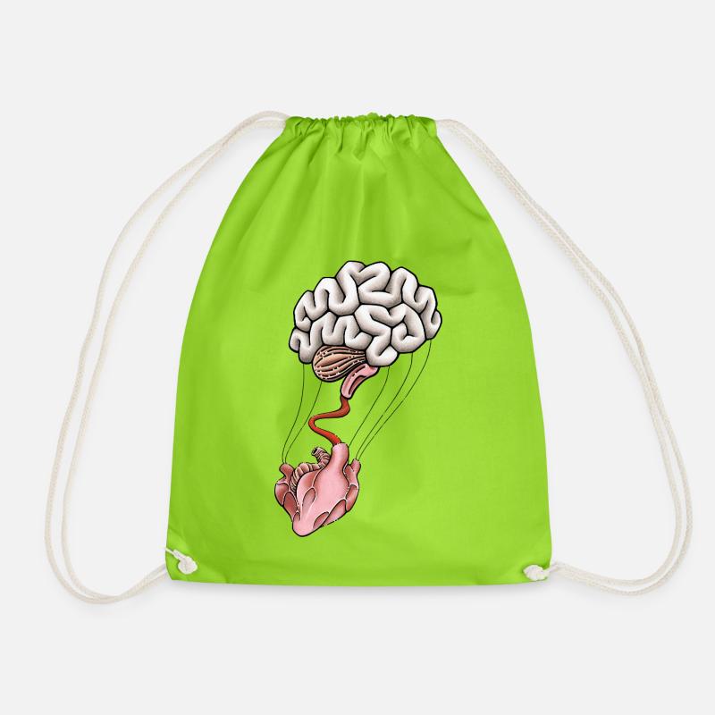 Heart & Brain - Drawstring Bag - neon green