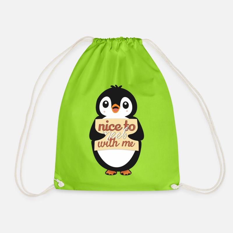Penguin with Nice to Meet with me - Drawstring Bag - neon green