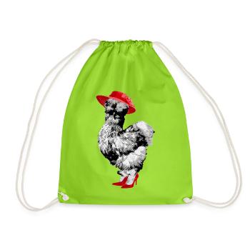 Hühner Fans -  Hahn - Gockel - Seidenhuhn - Bio - Turnbeutel - Neongrün - Vorne