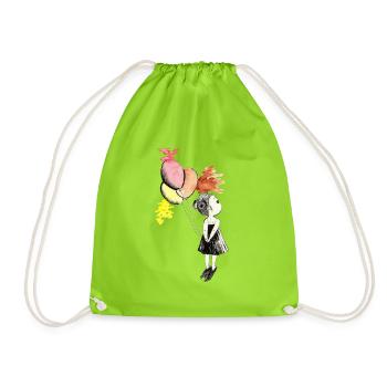 Ballonmädchen Aquarellfarben - Turnbeutel - Neongrün - Vorne