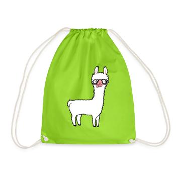Llama Nerd Geek Lunettes à monture de corne Smart Funny Grimace - Sac de sport léger - vert néon - Devant