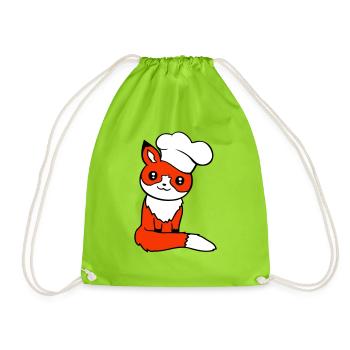Fox Chef's Hat Chef Cooking Restaurant Kitchen - Drawstring Bag - neon green - Front