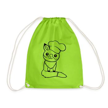Fox Chef's Hat Chef Cooking Restaurant Kitchen - Drawstring Bag - neon green - Front
