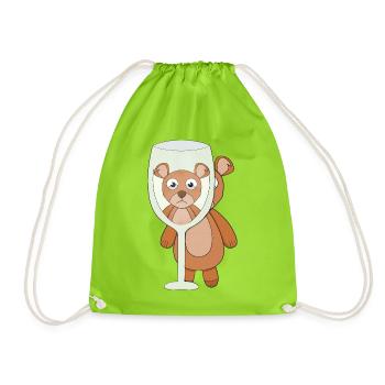 A teddy bear and empty glass - Drawstring Bag - neon green - Front