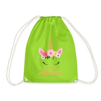 Fille préférée – Licorne mignonne avec des fleurs et de l’or - Sac de sport léger - vert néon - Devant