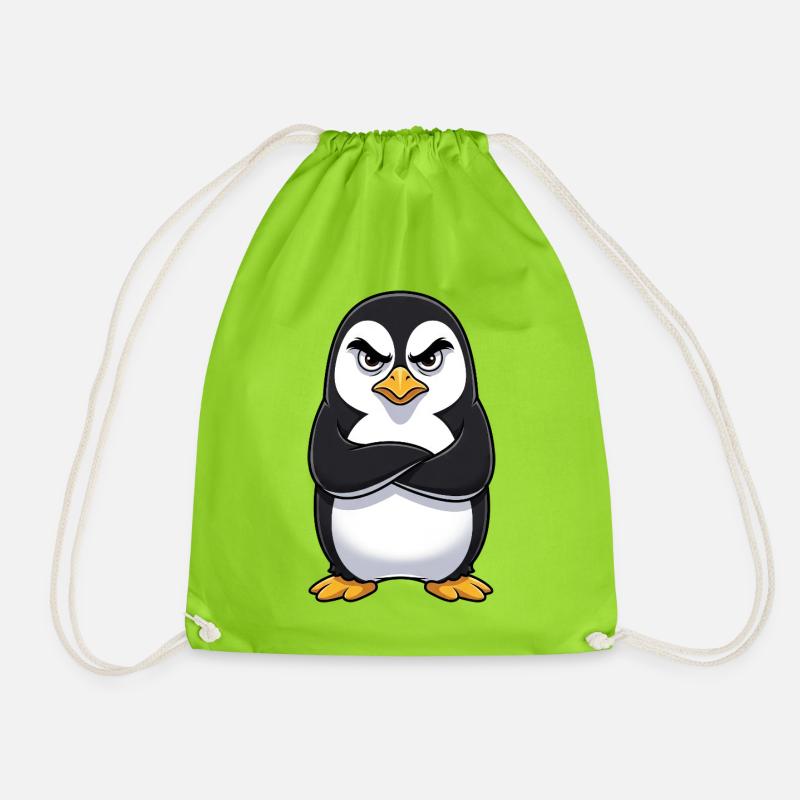 Grumpy Pinguin Cartoon sauer mürrisch genervt - Turnbeutel - Neongrün