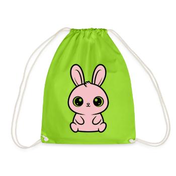 Kawaii Hase Rosa Große Augen Süß - Turnbeutel - Neongrün - Vorne