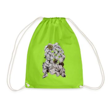 Schwarzweiß Blüten mit Goldmittelpunkt - Turnbeutel - Neongrün - Vorne