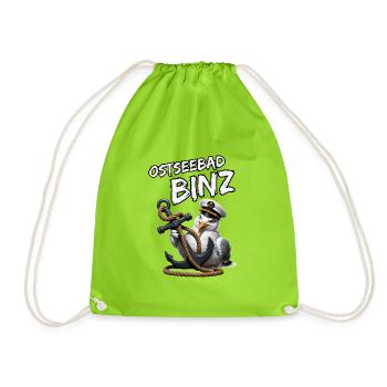 Ostseebad Binz mit lustige Möwe mit Anker - Turnbeutel - Neongrün - Vorne