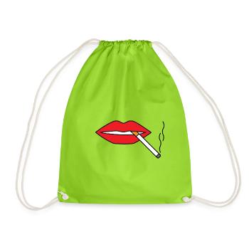 Red lips with cigarette - Drawstring Bag - neon green - Front