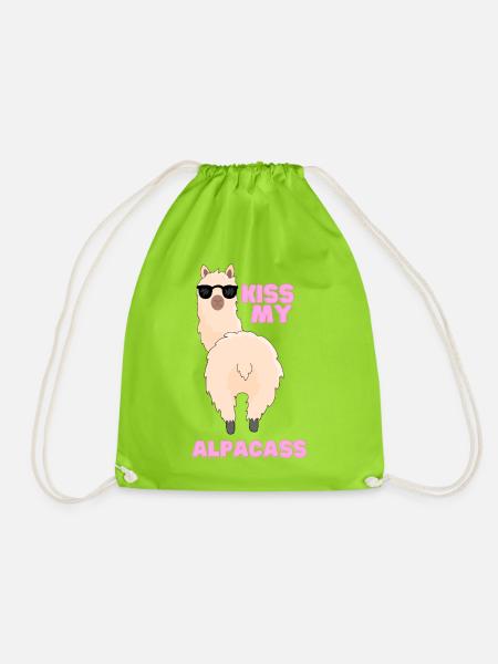 Kiss my Alpacass - lustiges Alpacashirt - Turnbeutel - Neongrün