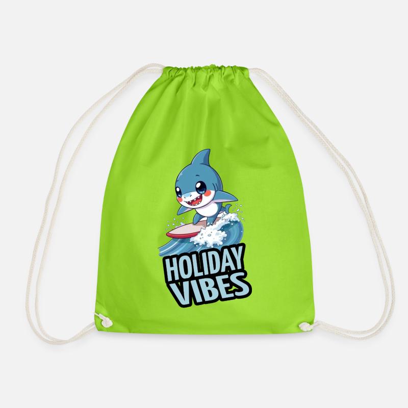 Surfing Shark - Holiday Vibes - Drawstring Bag - neon green