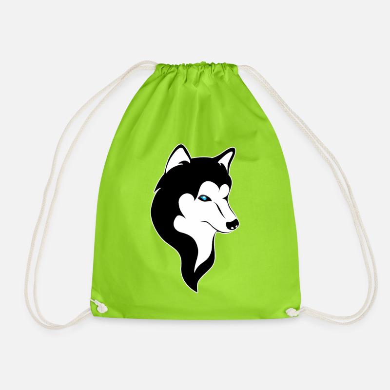 Husky Silhouette Blaue Augen  - Turnbeutel - Neongrün