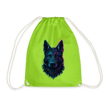 Deutscher Schäferhund Cyber Tech Neon Design - Turnbeutel - Neongrün - Vorne