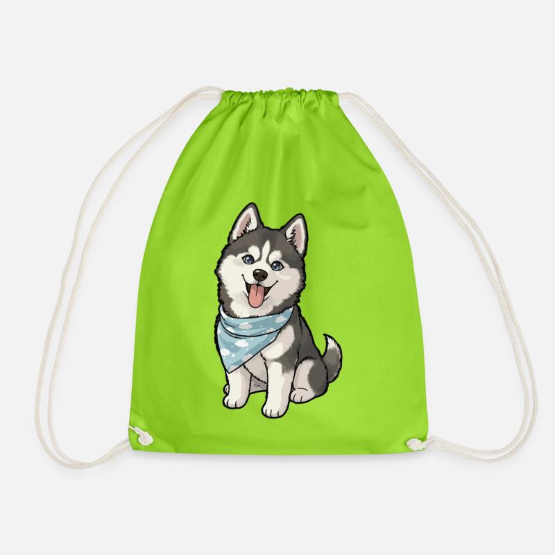 Husky Joy Sky Bandana - Drawstring Bag - neon green