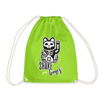 Skelett Winkekatze - Shake your Bones - Turnbeutel - Neongrün - Vorne