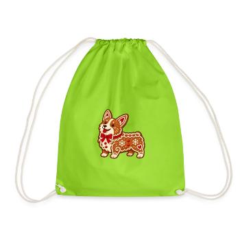Lebkuchen-Corgi mit Schleife - Turnbeutel - Neongrün - Vorne