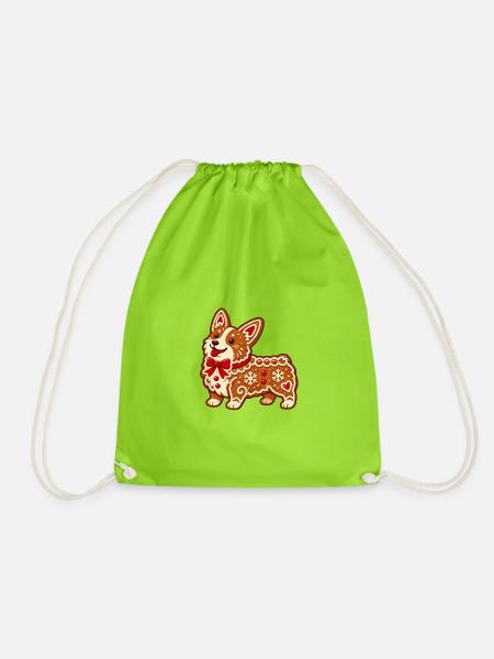 Lebkuchen-Corgi mit Schleife - Turnbeutel - Neongrün
