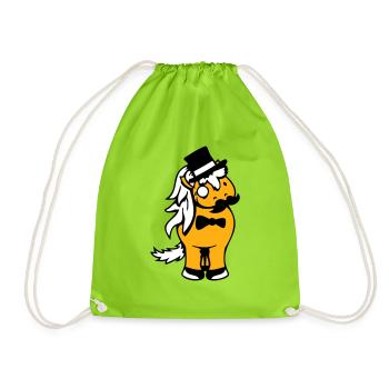 Pferd Sir Herr reich Monokel Brille Zylinder Hut - Turnbeutel - Neongrün - Vorne