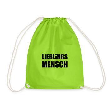 Design "LIEBLINGSMENSCH" - 2-zeilig - Turnbeutel - Neongrün - Vorne