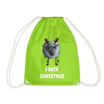 I hate Christmas Schaf - Weihnachtsmuffel Geweih - Turnbeutel - Neongrün - Vorne