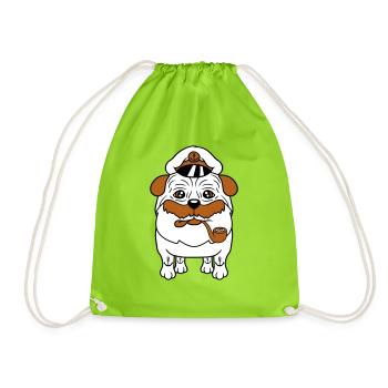 Alter Mops Hund Kapitän Lustig Süß Cartoon Comic - Turnbeutel - Neongrün - Vorne