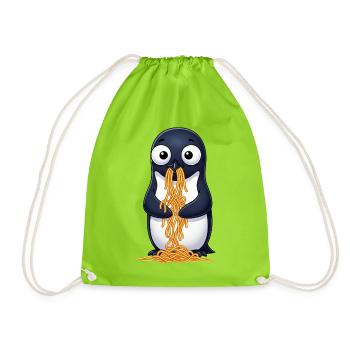 Cute Penguin Spaghetti Clumsy Cartoon - Drawstring Bag - neon green - Front