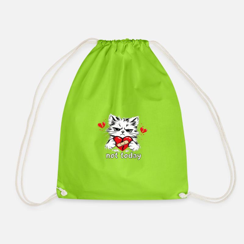 "Grimmige Katze mit Herzverband" - Turnbeutel - Neongrün