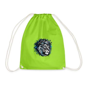 Blauer Löwenkönig Kronenporträt - Turnbeutel - Neongrün - Vorne