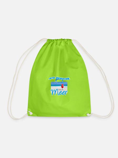 Ich brauche Meer, Urlaub, Reise, Spruch, Geschenk - Turnbeutel - Neongrün