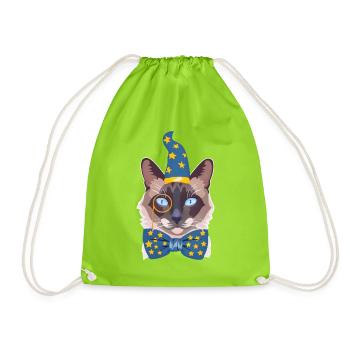 the magician cat - Drawstring Bag - neon green - Front