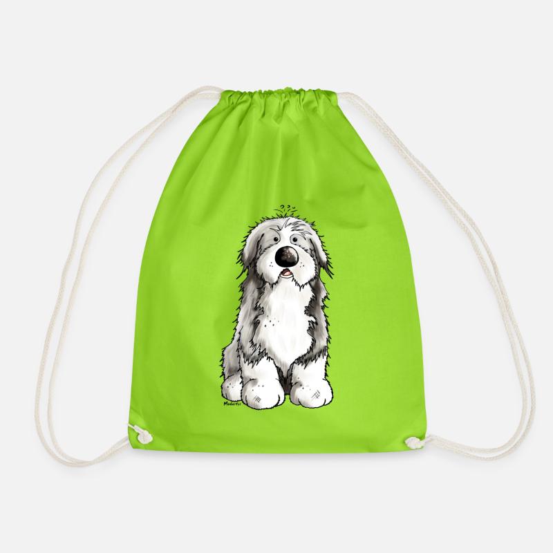 Funny Bearded Collie - Drawstring Bag - neon green